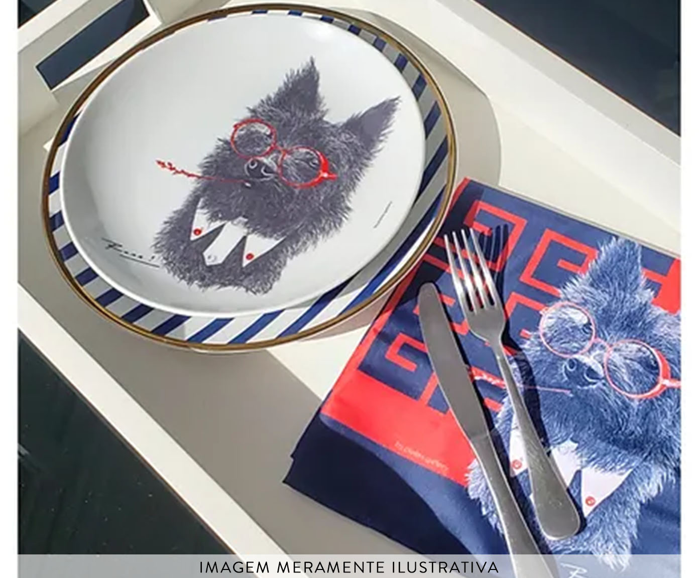 Prato de Porcelana Toto Terrier Red&Blue Ronn Kools - image 1