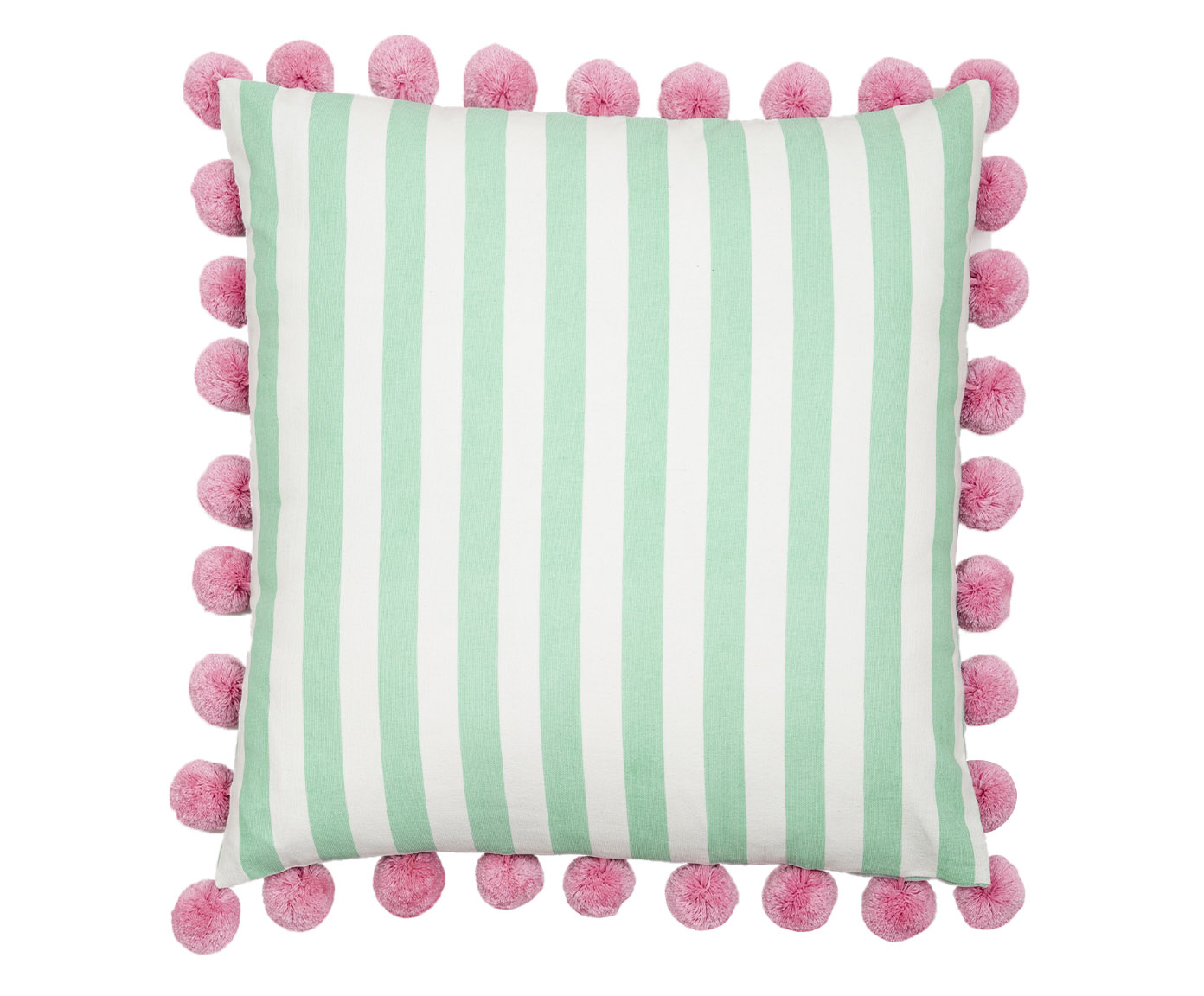 Capa de Almofada Listrada Pompom Rosa e Verde - image 0