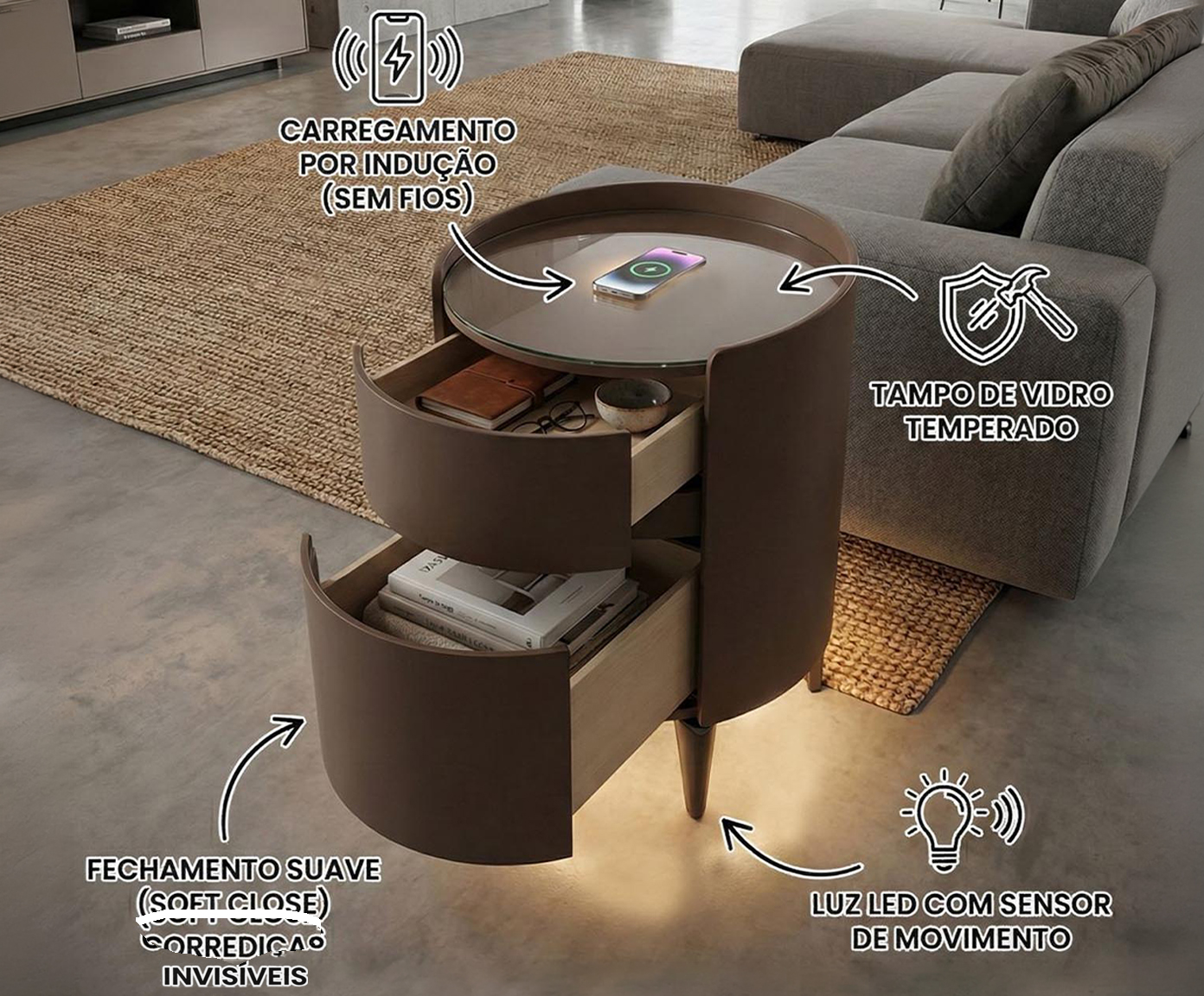 Mesa de Cabeceira Inteligente Smart Illusion Capuccino image number 6