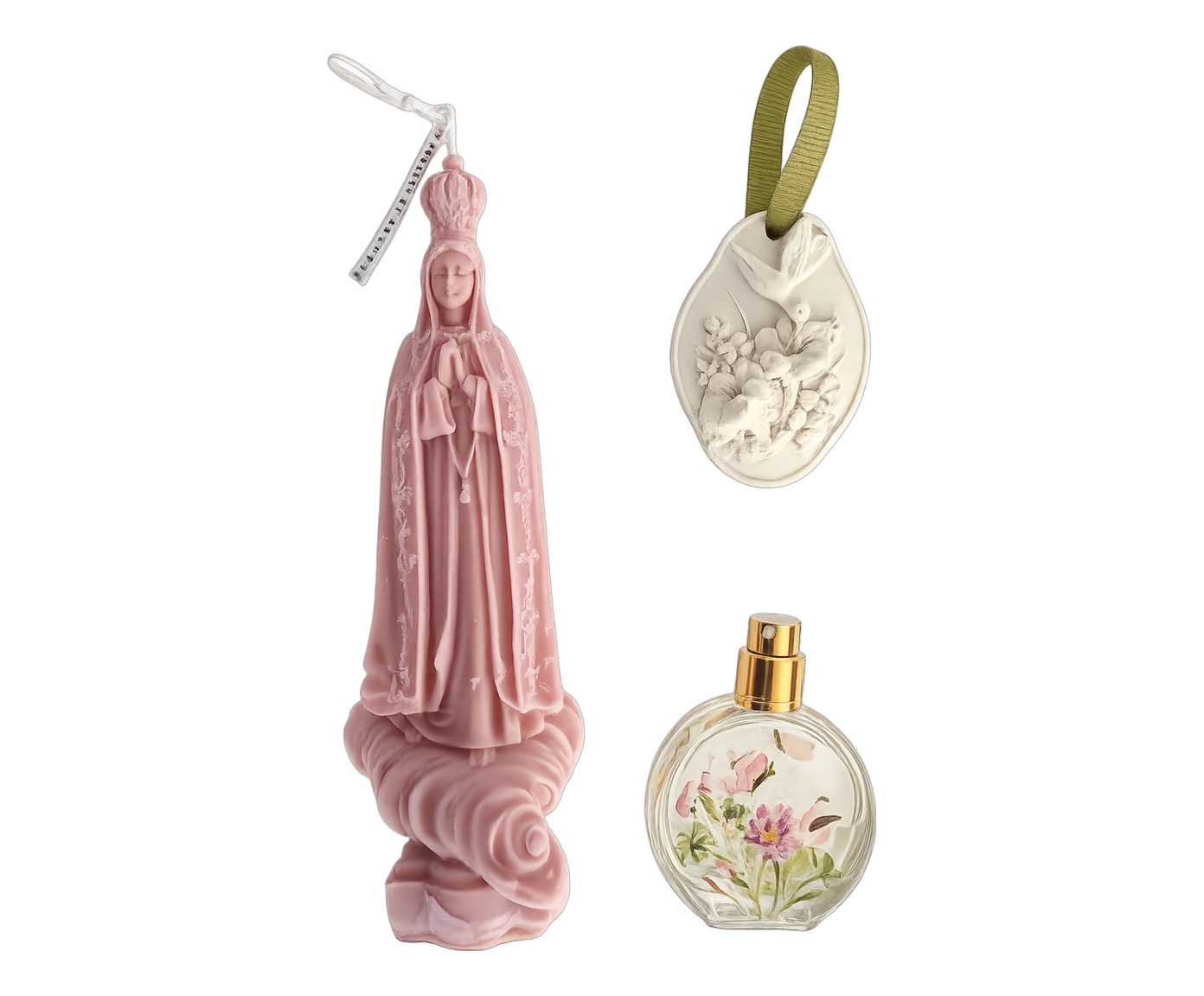 Jogo de Vela e Aromatizador com Gesso Nossa Senhora Ros&ecirc; - image 0